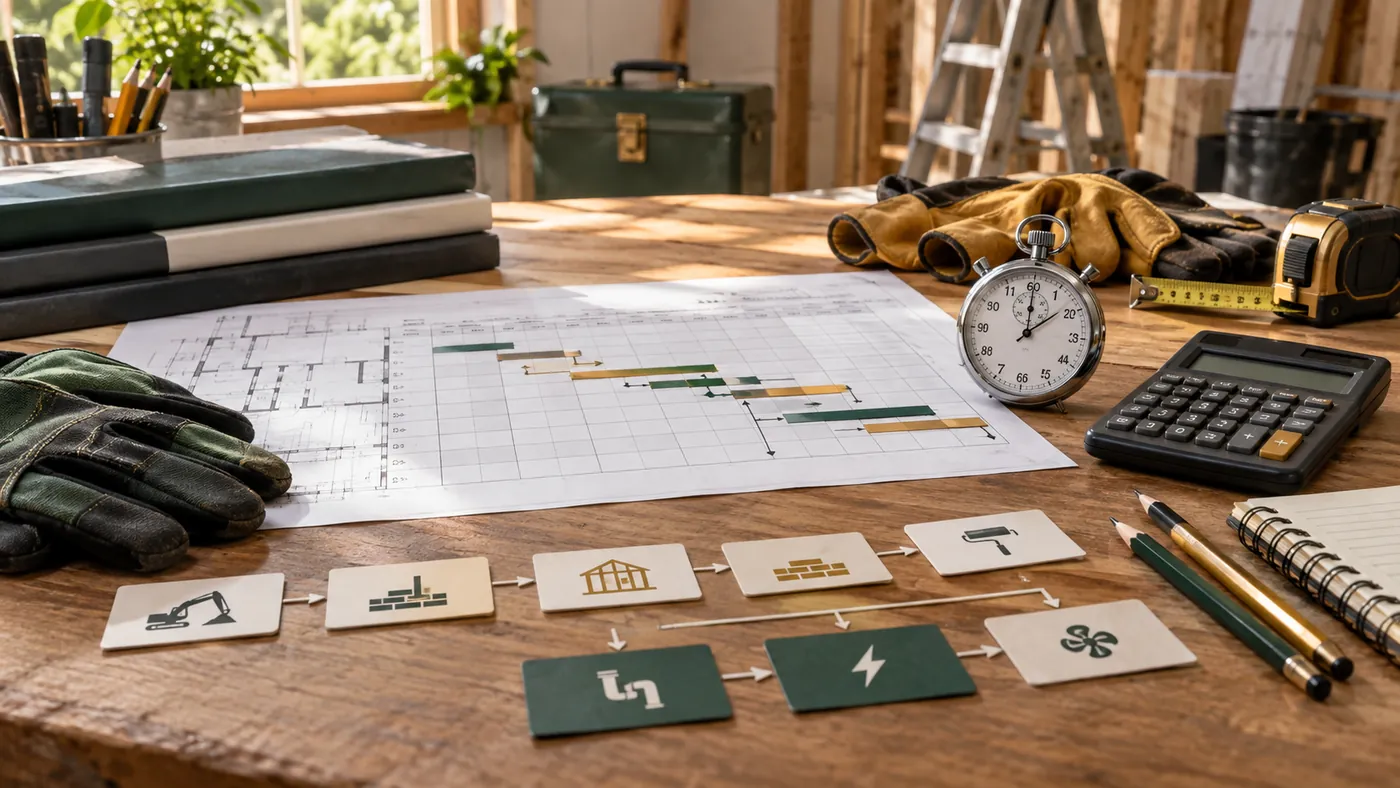 Contractor schedule, stopwatch and task cards for estimating labor and duration