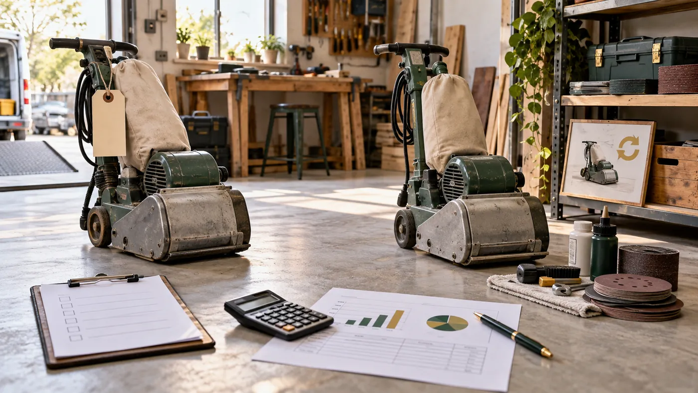 Equivalent floor sanders compared for tool rental versus purchase