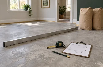 Measuring tools and plain material bags in a renovation room — concept illustration