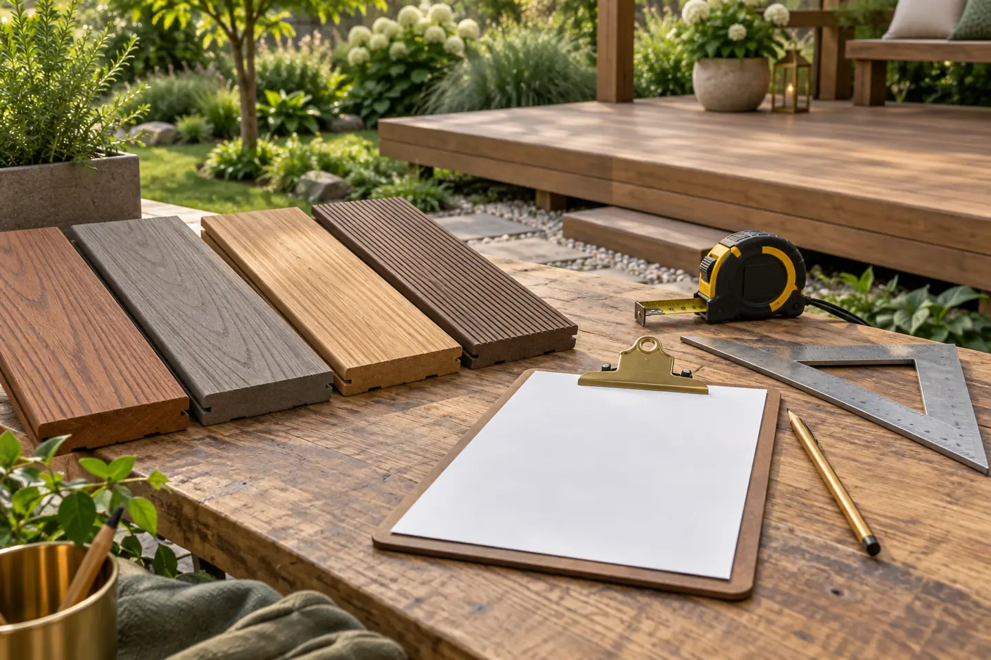 Decking board layout planning with sample boards and cut list