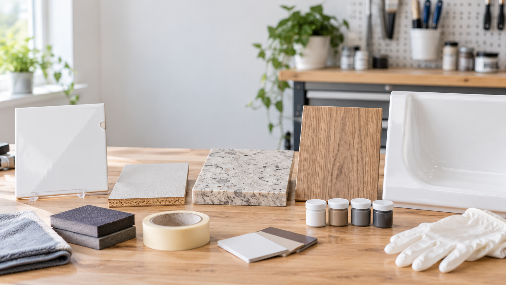 Cosmetic hard surface repair materials including tile, laminate, stone, wood and bath samples