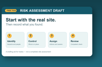 Four steps for a trade job risk assessment: identify hazards, choose controls, assign actions and review